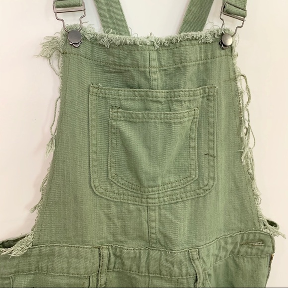 PAPER HEART Olive Denim Distressed Skinny Overalls - Picture 4 of 16